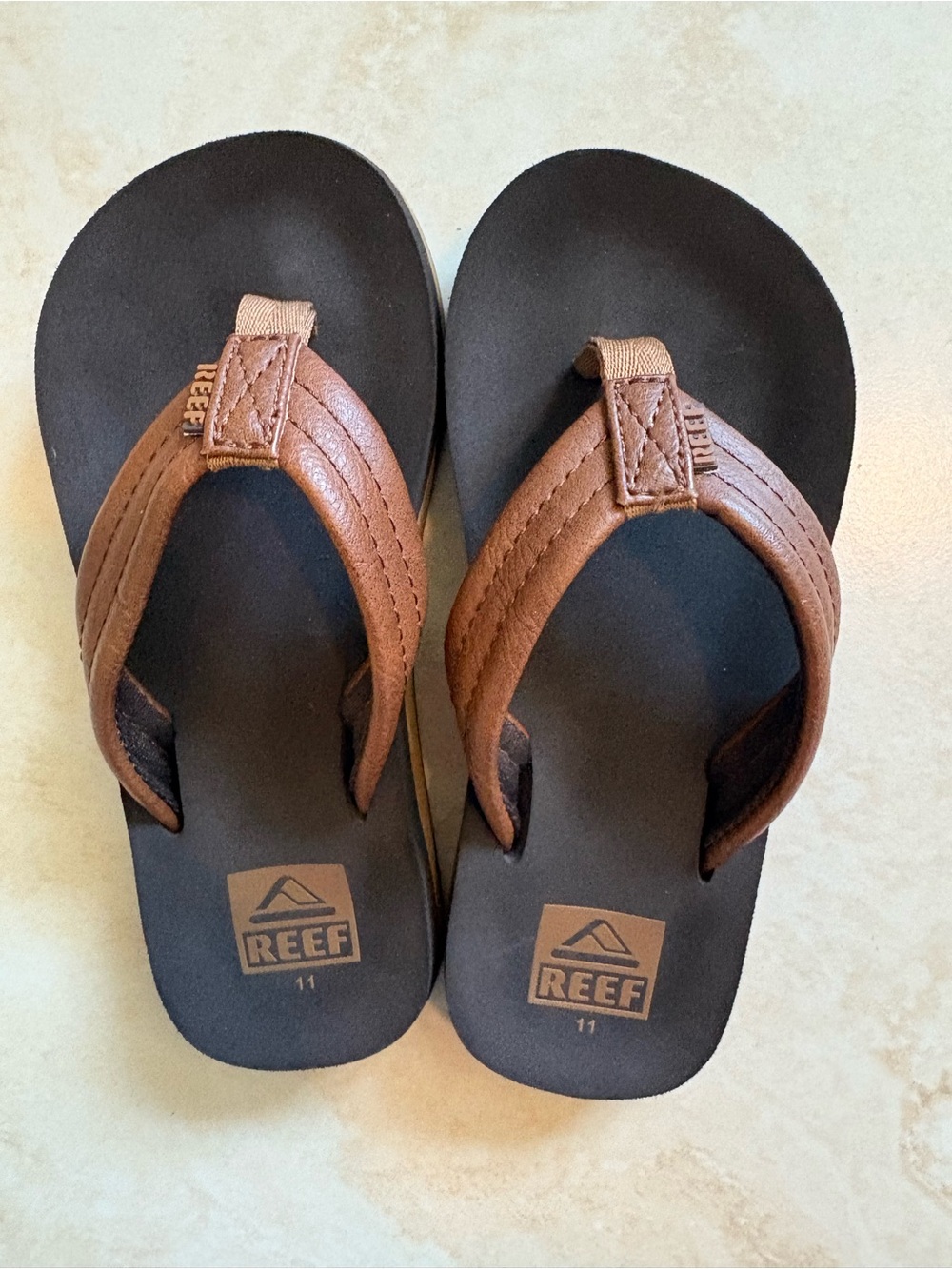 Reef Brown & Black Leather-Style Flip Flops